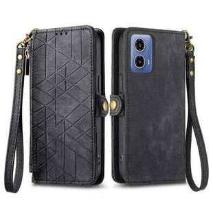 For Motorola Moto G34 5G Geometric Zipper Wallet Side Buckle Leather Phone Case(Black)