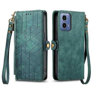 For Motorola Moto G34 5G Geometric Zipper Wallet Side Buckle Leather Phone Case(Green)