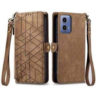 For Motorola Moto G34 5G Geometric Zipper Wallet Side Buckle Leather Phone Case(Brown)