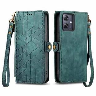 For Motorola  Moto G54 5G Geometric Zipper Wallet Side Buckle Leather Phone Case(Green)