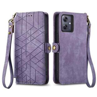 For Motorola  Moto G54 5G Geometric Zipper Wallet Side Buckle Leather Phone Case(Purple)