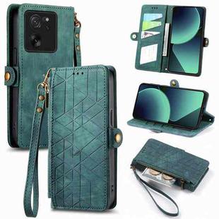 For Xiaomi 13T / 13T Pro Geometric Zipper Wallet Side Buckle Leather Phone Case(Green)