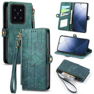 For Xiaomi 14 Pro Geometric Zipper Wallet Side Buckle Leather Phone Case(Green)