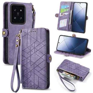 For Xiaomi 14 Pro Geometric Zipper Wallet Side Buckle Leather Phone Case(Purple)