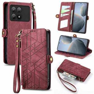 For Xiaomi Redmi K70E Geometric Zipper Wallet Side Buckle Leather Phone Case(Red)