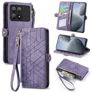 For Xiaomi Redmi K70E Geometric Zipper Wallet Side Buckle Leather Phone Case(Purple)