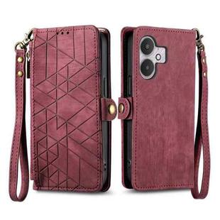 For Xiaomi Redmi 13C 5G Geometric Zipper Wallet Side Buckle Leather Phone Case(Red)
