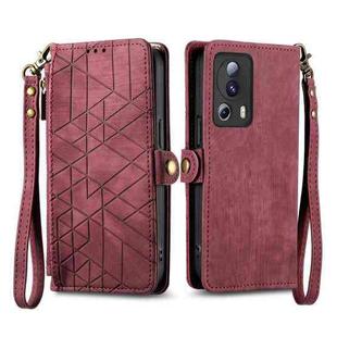 For Xiaomi 13 lite Geometric Zipper Wallet Side Buckle Leather Phone Case(Red)