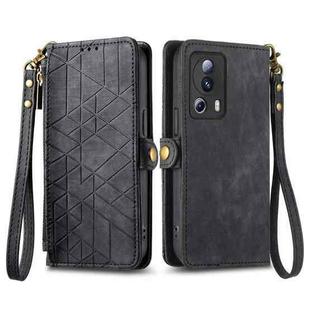 For Xiaomi 13 lite Geometric Zipper Wallet Side Buckle Leather Phone Case(Black)