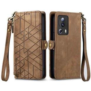 For Xiaomi 13 lite Geometric Zipper Wallet Side Buckle Leather Phone Case(Brown)