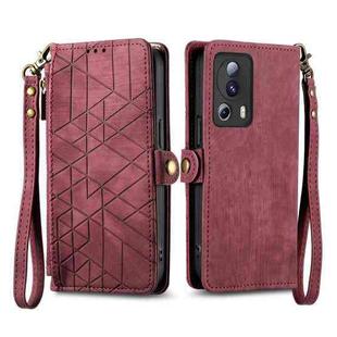 For Xiaomi 14 Ultra Geometric Zipper Wallet Side Buckle Leather Phone Case(Red)
