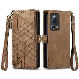 For Xiaomi 14 Ultra Geometric Zipper Wallet Side Buckle Leather Phone Case(Brown)