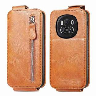 For Honor Magic6 Zipper Wallet Vertical Flip Leather Phone Case(Brown)