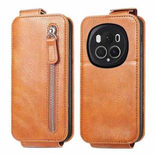 For Honor Magic6 Pro Zipper Wallet Vertical Flip Leather Phone Case(Brown)