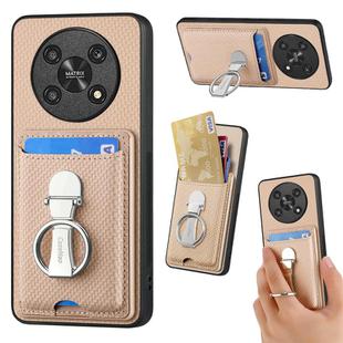 For Honor Magic4 Lite Carbon Fiber Card Wallet Ring Holder Phone Case(Khaki)
