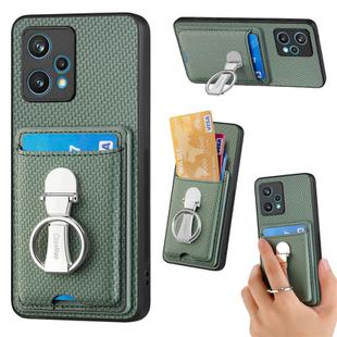 For Realme 9 Pro+ Carbon Fiber Card Wallet Ring Holder Phone Case(Green)