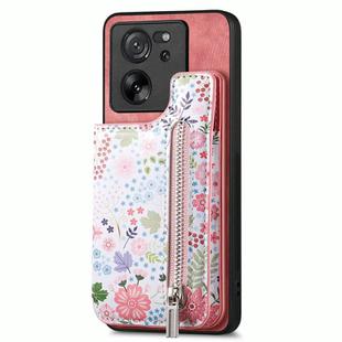 For Xiaomi 13 Retro Painted Zipper Wallet Back Phone Case(Pink)