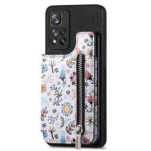 For Redmi Note 11S Retro Painted Zipper Wallet Back Phone Case(Black)