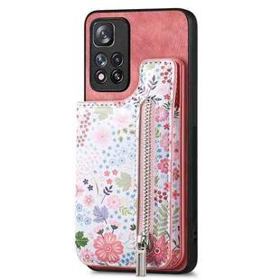 For Redmi Note 10 4G Retro Painted Zipper Wallet Back Phone Case(Pink)