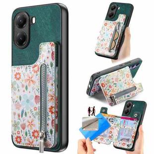 For Xiaomi Poco X7 Pro Retro Painted Zipper Wallet Back Phone Case(Green)