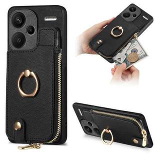 Xiaomi Redmi Note 13 Pro+ Cross Leather Ring Vertical Zipper Wallet Back Phone Case(Black)