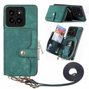 For Xiaomi 14 Crossbody Multi-function Zipper Wallet Phone Case(Green)