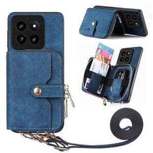 For Xiaomi 14 Pro Crossbody Multi-function Zipper Wallet Phone Case(Blue)