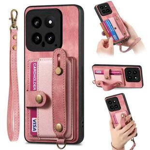 For Xiaomi 14 Retro Cross Wristband Wallet Leather Back Phone Case(Pink)