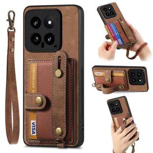 For Xiaomi 14 Retro Cross Wristband Wallet Leather Back Phone Case(Brown)