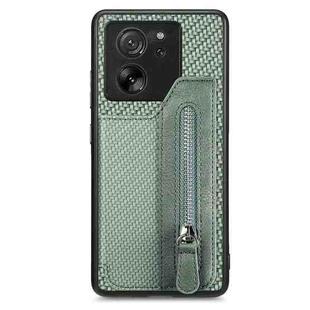 For Xiaomi 13T / 13T Pro Carbon Fiber Flip Zipper Wallet Phone Case(Green)