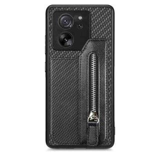 For Xiaomi 13T / 13T Pro Carbon Fiber Flip Zipper Wallet Phone Case(Black)