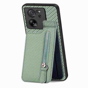 For Xiaomi 13T / 13T Pro Carbon Fiber Vertical Flip Zipper Phone Case(Green)