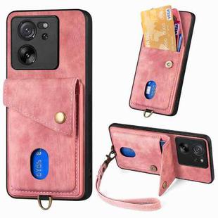 For Xiaomi 13T / 13T Pro Retro Card Wallet Fold Leather Phone Case with Strap(Pink)