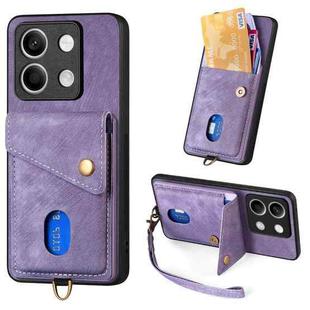 For Xiaomi Redmi Note 13 5G Retro Card Wallet Fold Leather Phone Case with Strap(Purple)