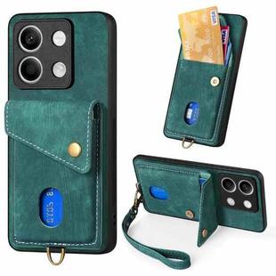 ForXiaomi Redmi Note 13 Retro Card Wallet Fold Leather Phone Case with Strap(Green)