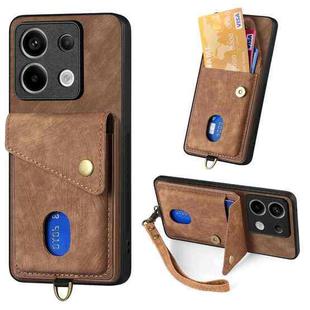 For Xiaomi Redmi Note 13 Pro Retro Card Wallet Fold Leather Phone Case with Strap(Brown)