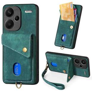 For Xiaomi Redmi Note 13 Pro+ Retro Card Wallet Fold Leather Phone Case with Strap(Green)