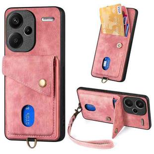 For Xiaomi Redmi Note 13 Pro+ Retro Card Wallet Fold Leather Phone Case with Strap(Pink)