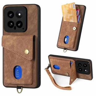 For Xiaomi 14 Retro Card Wallet Fold Leather Phone Case with Strap(Brown)