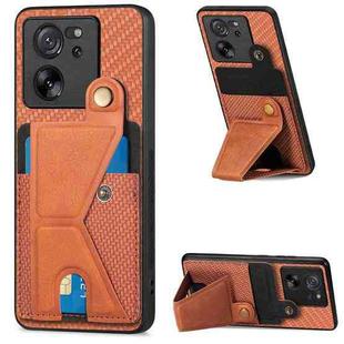 For Xiaomi 13T / 13T Pro Carbon Fiber Wallet Flip Card K-shaped Holder Phone Case(Brown)