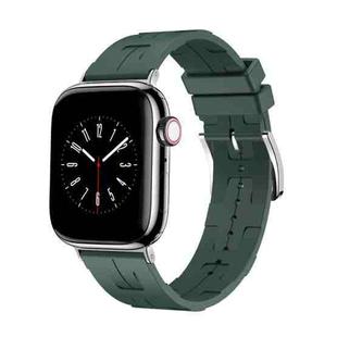 For Apple Watch Ultra 49mm H Texture Soft Silicone Buckle Watch Band(Dark Green)