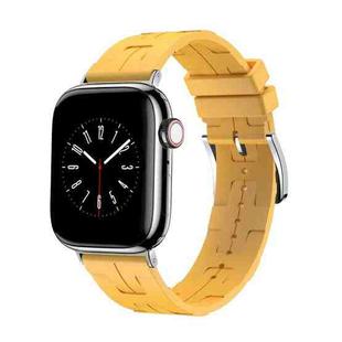 For Apple Watch Series 8 41mm H Texture Soft Silicone Buckle Watch Band(Yellow)