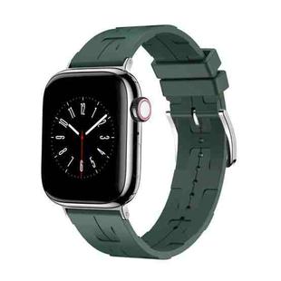 For Apple Watch Series 6 44mm H Texture Soft Silicone Buckle Watch Band(Dark Green)