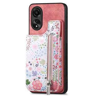 For OPPO A38 4G/A18 4G Retro Painted Zipper Wallet Back Phone Case(Pink)