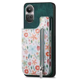 For OPPO Reno10 Pro Global Retro Painted Zipper Wallet Back Phone Case(Green)