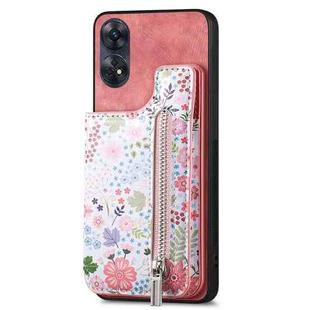 For OPPO Reno8 T 4G Retro Painted Zipper Wallet Back Phone Case(Pink)