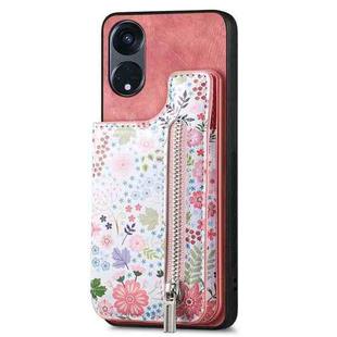 For OPPO Reno8 T 5G Retro Painted Zipper Wallet Back Phone Case(Pink)