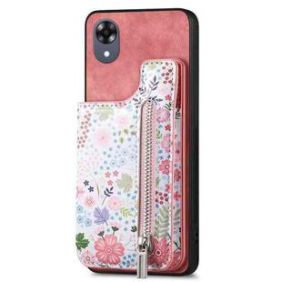 For OPPO A17K Retro Painted Zipper Wallet Back Phone Case(Pink)