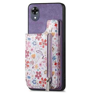 For OPPO A17K Retro Painted Zipper Wallet Back Phone Case(Purple)