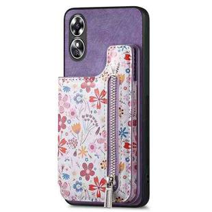 For OPPO A17 Retro Painted Zipper Wallet Back Phone Case(Purple)